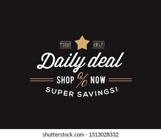 Retro Typography Abstract Vector Discount and Sale Sign, Symbol or Logo Template. Super Percent Savings Emblem. Black Background.