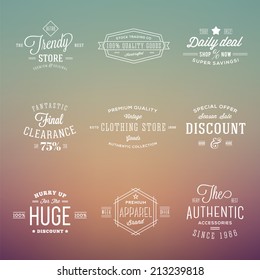Retro Typography Abstract Vector Labels Badges or Logos Set on Abstract Hipster Background