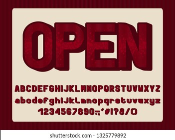 Retro typography, Alphabet maroon color. Vector letters and numbers