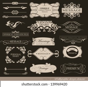 Retro typography, calligraphic design elements, page decoration, label