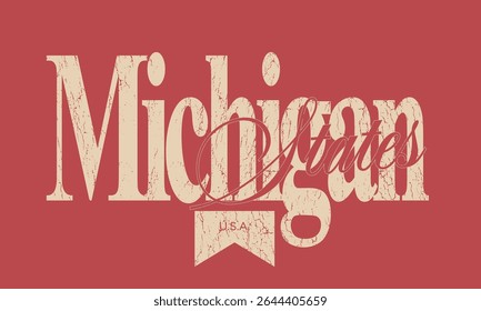 Retro typography college varsity united states of americe state slogan with vintage grunge cracked texture for graphic tee t shirt or sweatshirt hoodie - Vector