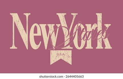 Retro typography college varsity united states of americe state slogan with vintage grunge cracked texture for graphic tee t shirt or sweatshirt hoodie - Vector
