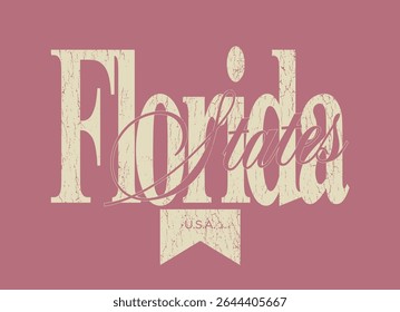 Retro typography college varsity united states of americe state slogan with vintage grunge cracked texture for graphic tee t shirt or sweatshirt hoodie - Vector