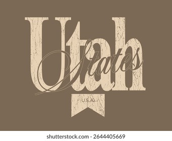 Retro typography college varsity united states of americe state slogan with vintage grunge cracked texture for graphic tee t shirt or sweatshirt hoodie - Vector