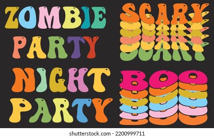 Retro Typography Groovy T-Shirt Design Bundle Halloween design
