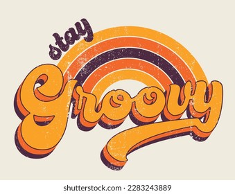 Retro typography inspirational slogan print with vintage rainbow and stars illustrations for graphic tee t shirt or poster sticker - Vector
