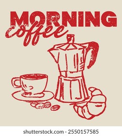 
Retro typography motivational coffee slogan graphic print with vintage hand drawing for t-shirt or canvas hipster coffee poster sticker - Vector