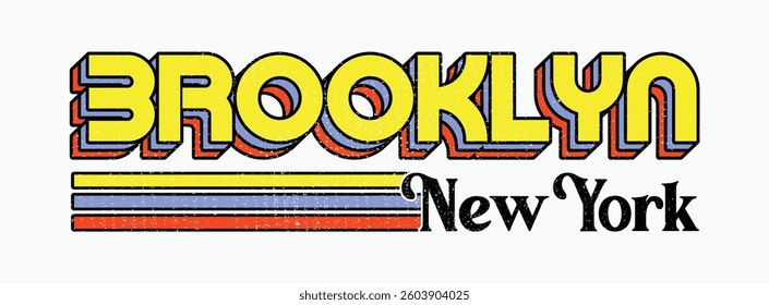 Retro typography united states of america brooklyn new york calligraphic slogan print with vintage colors stripes and grunge distressed texture for graphic tee t shirt or poster sticker - Vector