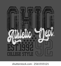 Retro typography university united states state vintage slogan print, 
highlighted grunge texture for graphic t-shirt or sweatshirt hoodie - Vector