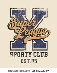 Retro typography varsity college embroidery patch letter with super league sporty club vintage slogan print for graphic tee t shirt or sweatshirt hoodie - Vector