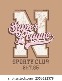 Retro typography varsity college embroidery patch letter with super league sporty club vintage slogan print for graphic tee t shirt or sweatshirt hoodie - Vector