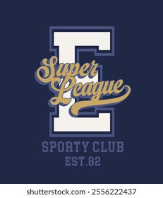 Retro typography varsity college embroidery patch letter with super league sporty club vintage slogan print for graphic tee t shirt or sweatshirt hoodie - Vector