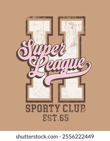 Retro typography varsity college embroidery patch letter with super league sporty club vintage slogan print for graphic tee t shirt or sweatshirt hoodie - Vector