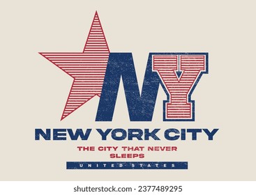 Retro typography varsity college NY New York City United States slogan print for graphic tee t shirt or swaetshirt poster sticker - Vector