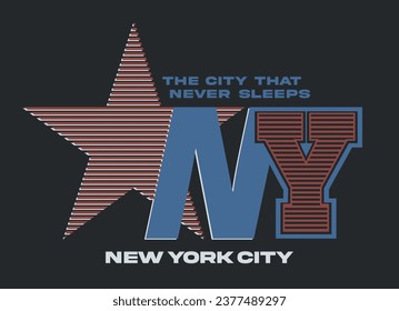 Retro typography varsity college NY New York City United States slogan print for graphic tee t shirt or swaetshirt poster sticker - Vector