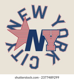 Retro typography varsity college NY New York City United States slogan print for graphic tee t shirt or swaetshirt poster sticker - Vector