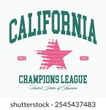 Retro typography varsity college united states of america california state champions league slogan print with vintage star for graphic tee t shirt or sweatshirt hoodie - Vector