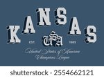 Retro typography varsity college united states of america kansas state champions league vintage slogan print for graphic tee t shirt or sweatshirt hoodie - Vector