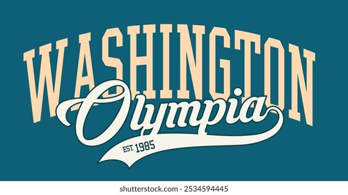 Retro typography varsity college united states of america olympia washington state vintage slogan print for graphic tee t shirt or sweatshirt hoodie - Vector