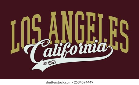 Retro typography varsity college united states of america los angeles california state vintage slogan print for graphic tee t shirt or sweatshirt hoodie - Vector