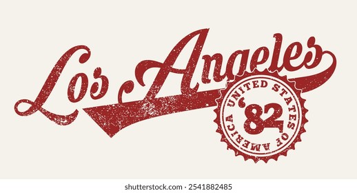 Tipografía retro varsity college estados unidos de america vintage eslogan impresión con textura grunge afligido para camiseta gráfica o sudadera con capucha - Vector