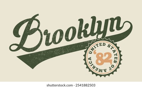 Tipografía retro varsity college estados unidos de america vintage eslogan impresión con textura grunge afligido para camiseta gráfica o sudadera con capucha - Vector