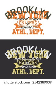 Retro typography varsity college united states of america brooklyn new york state vintage slogan print with distressed grunge texture for graphic tee t shirt or sweatshirt hoodie - Vector