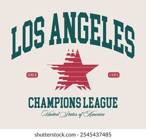 Retro tipografia varsity college estados unidos da américa campeões estaduais slogan imprimir com vintage estrela para t-shirt gráfica ou moletom capuz - Vetor