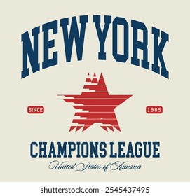 Tipografía retro universitario universitario estados unidos de américa campeones estatales de la liga de impresión de eslogan con estrella vintage para camiseta gráfica o sudadera con capucha - Vector