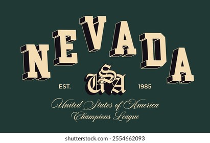 Retro typography varsity college united states of america nevada state champions league vintage slogan print for graphic tee t shirt or sweatshirt hoodie - Vector