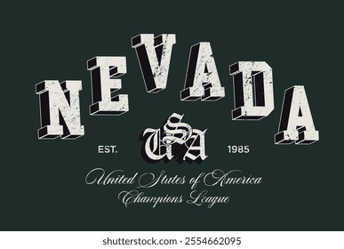 Retro typography varsity college united states of america nevada state champions league vintage slogan print for graphic tee t shirt or sweatshirt hoodie - Vector