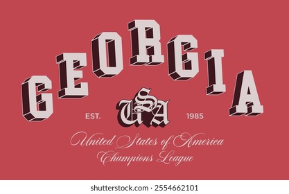 Retro typography varsity college united states of america georgia state champions league vintage slogan print for graphic tee t shirt or sweatshirt hoodie - Vector