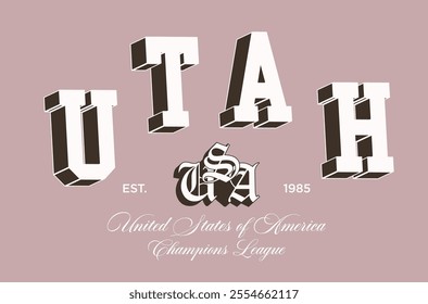 Retro typography varsity college united states of america utah state champions league vintage slogan print for graphic tee t shirt or sweatshirt hoodie - Vector