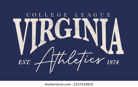 Retro typography varsity college united states of america state college league athletics vintage slogan print for graphic tee t shirt or sweatshirt hoodie - Vector