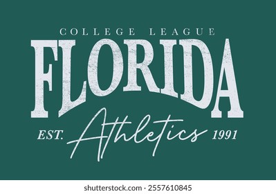 Retro typography varsity college united states of america florida state college league athletics vintage slogan print for graphic tee t shirt or sweatshirt hoodie - Vector