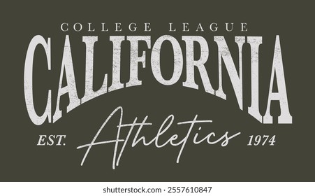 Retro typography varsity college united states of america california state college league athletics vintage slogan print for graphic tee t shirt or sweatshirt hoodie - Vector