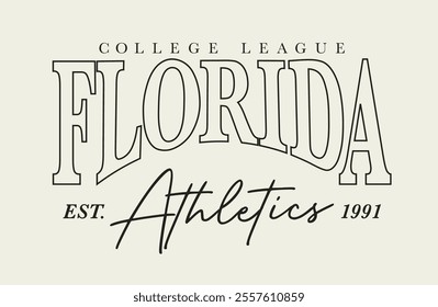 Retro typography varsity college united states of america florida state college league athletics vintage slogan print for graphic tee t shirt or sweatshirt hoodie - Vector