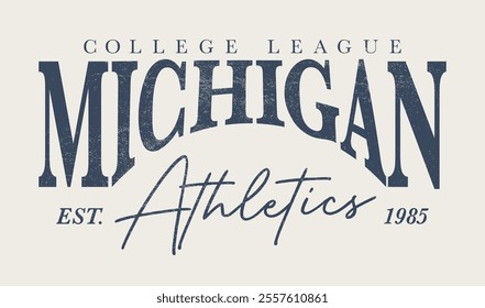 Retro typography varsity college united states of america michigan state college league athletics vintage slogan print for graphic tee t shirt or sweatshirt hoodie - Vector