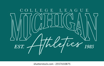 Retro typography varsity college united states of america michigan state college league athletics vintage slogan print for graphic tee t shirt or sweatshirt hoodie - Vector