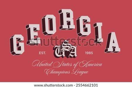 Retro typography varsity college united states of america georgia state champions league vintage slogan print for graphic tee t shirt or sweatshirt hoodie - Vector