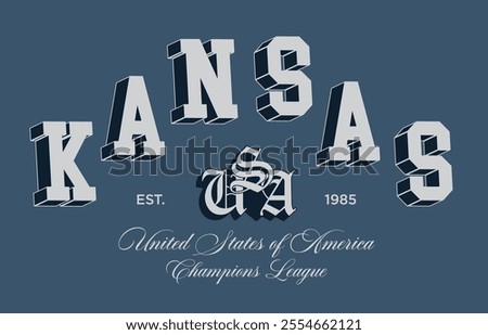 Retro typography varsity college united states of america kansas state champions league vintage slogan print for graphic tee t shirt or sweatshirt hoodie - Vector