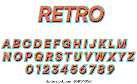 Retro typography vector design.retro Vector of stylized modern font and alphabets and numbers.Retro Font 90's, 80's with colorful layers and VHS effect. Vector abc alphabet vintage design.