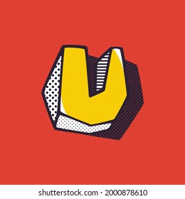 Retro 3d letter U logo with polka dot and striped pattern on the sides. Vector isometric font for kids labels, a magic toy company, impossible art posters, etc.