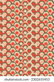 Retro Ugly 70s pattern background created with Hexagon shapes. Retrowave inspired art illustration. Vector geometric backgrounds from the 60's and 70's.