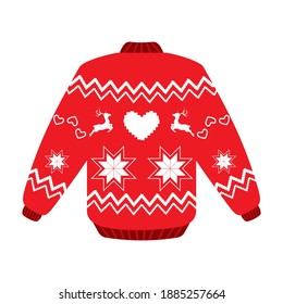 Retro ugly Christmas sweater with nordic patterns design.