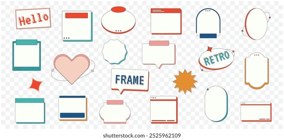 Retro Ui Frame Text Box Vector Collection. Retro Desktop Windows, Message Boxes, and User Interface Pop-up Elements for Web and App Design Illustration