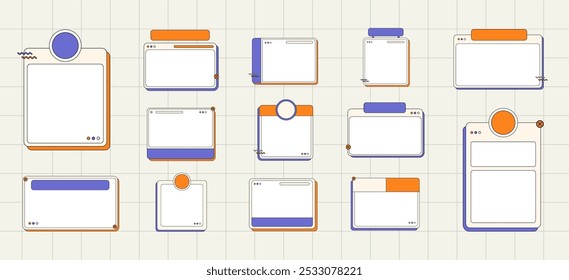 Conjunto De Coleções De Vetores De Caixa De Texto De Quadro De Interface Do Usuário Retro. Janelas da Área de Trabalho Retroativa, Caixas de Mensagens e Elementos Pop-up da Interface do Usuário para Ilustração do Design da Web e do Aplicativo