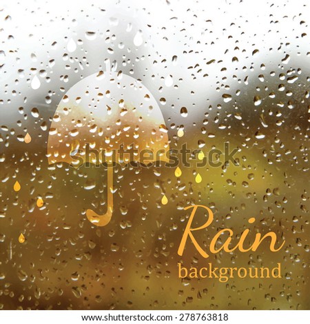Retro umbrella on blurred background. Rain background. Vector illustration. Template for poster.