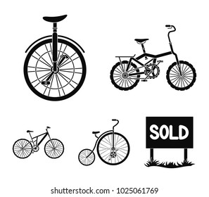 Retro, unicycle and other kinds. Different bicycles set collection icons in black style vector symbol stock illustration web.