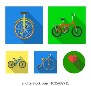 Retro, unicycle and other kinds.Different bicycles set collection icons in flat style vector symbol stock illustration web.